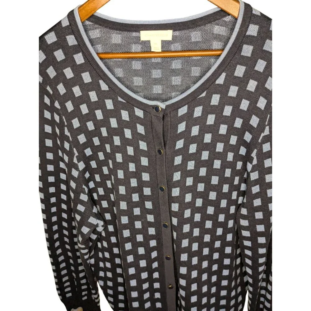 Charter Club Navy & Light Blue Checkered Button-Front Cardigan XXL Cotton Blend - Picture 10 of 13